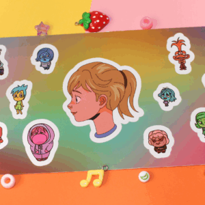 Inside Out 2 sticker sheet featuring Riley along with her emotions