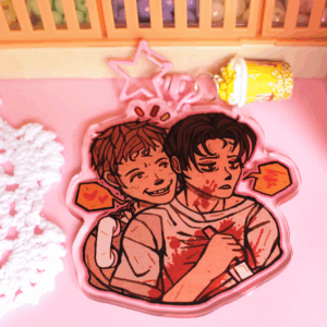 Stuilly keychain that comes with a popcorn box charm