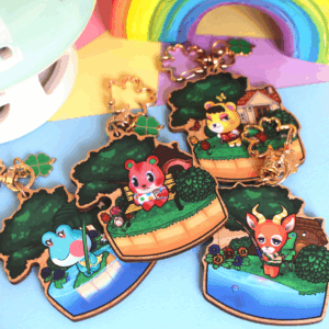 Apple, Tammy, Lily and Beau from Animal Crossing Keychains